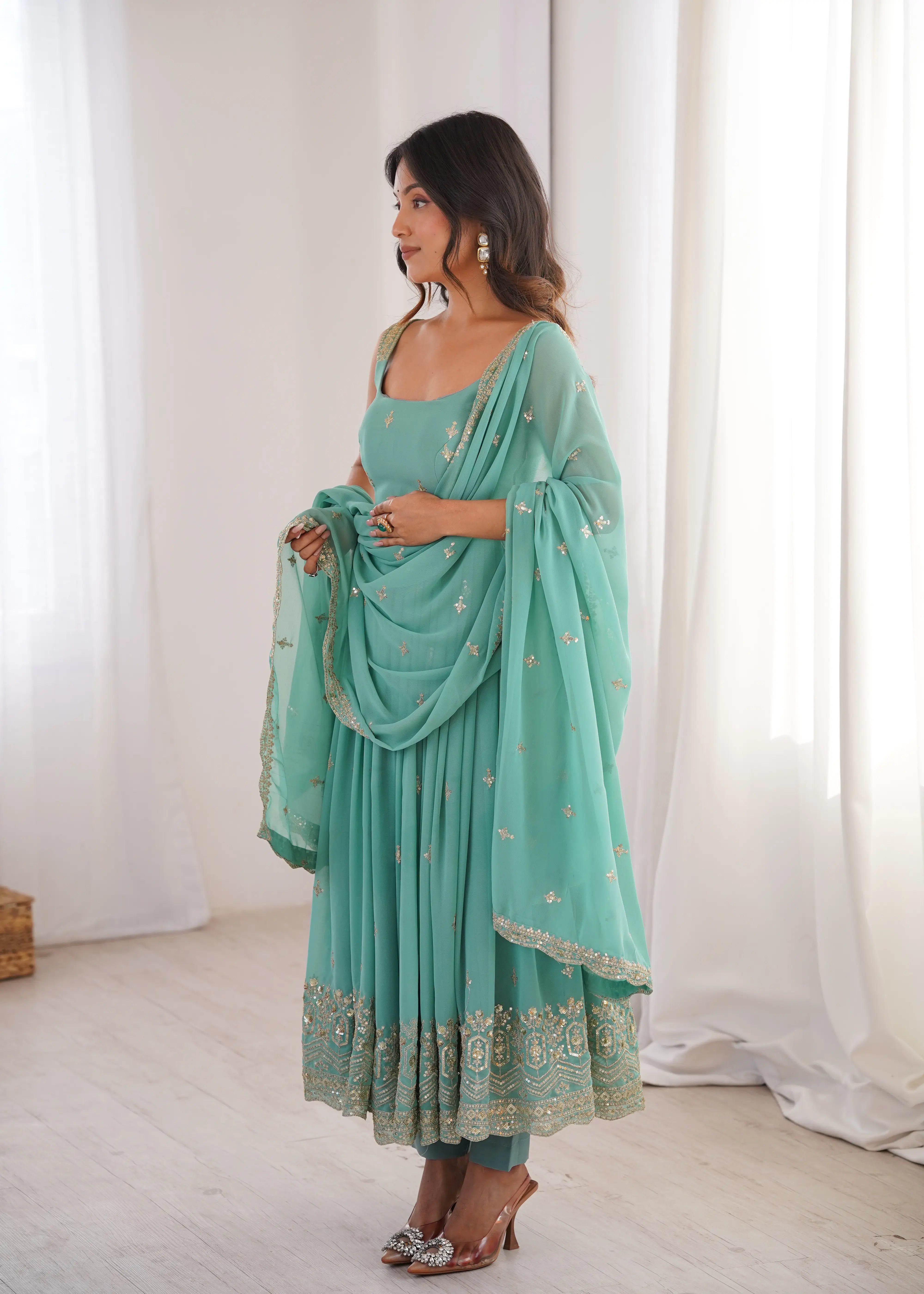 Designer Heavy Faux Georgette Anarkali Suit Set with Pant & Dupatta