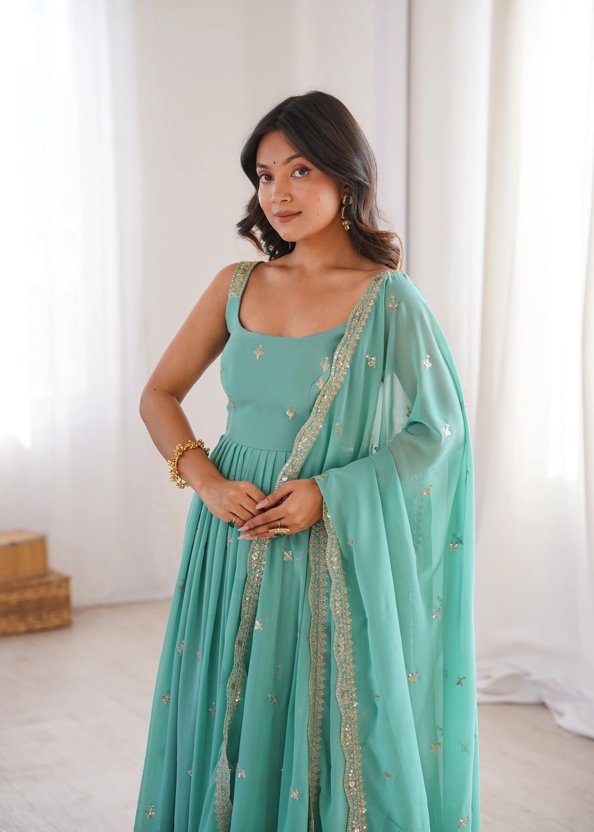 Designer Heavy Faux Georgette Anarkali Suit Set with Pant & Dupatta
