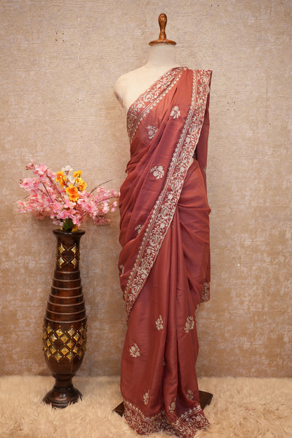 PITA AARI MACHINE WORK SAREE ON SHIMMER FABRIC WITH HEAVY BUTTI (WITH BLOUSE) ##SR553