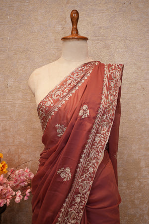 PITA AARI MACHINE WORK SAREE ON SHIMMER FABRIC WITH HEAVY BUTTI (WITH BLOUSE) ##SR553