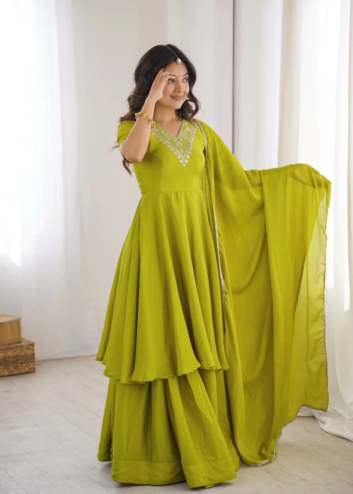 Women's Heavy Chinon Silk Embroidered Palazzo Suit with Dupatta