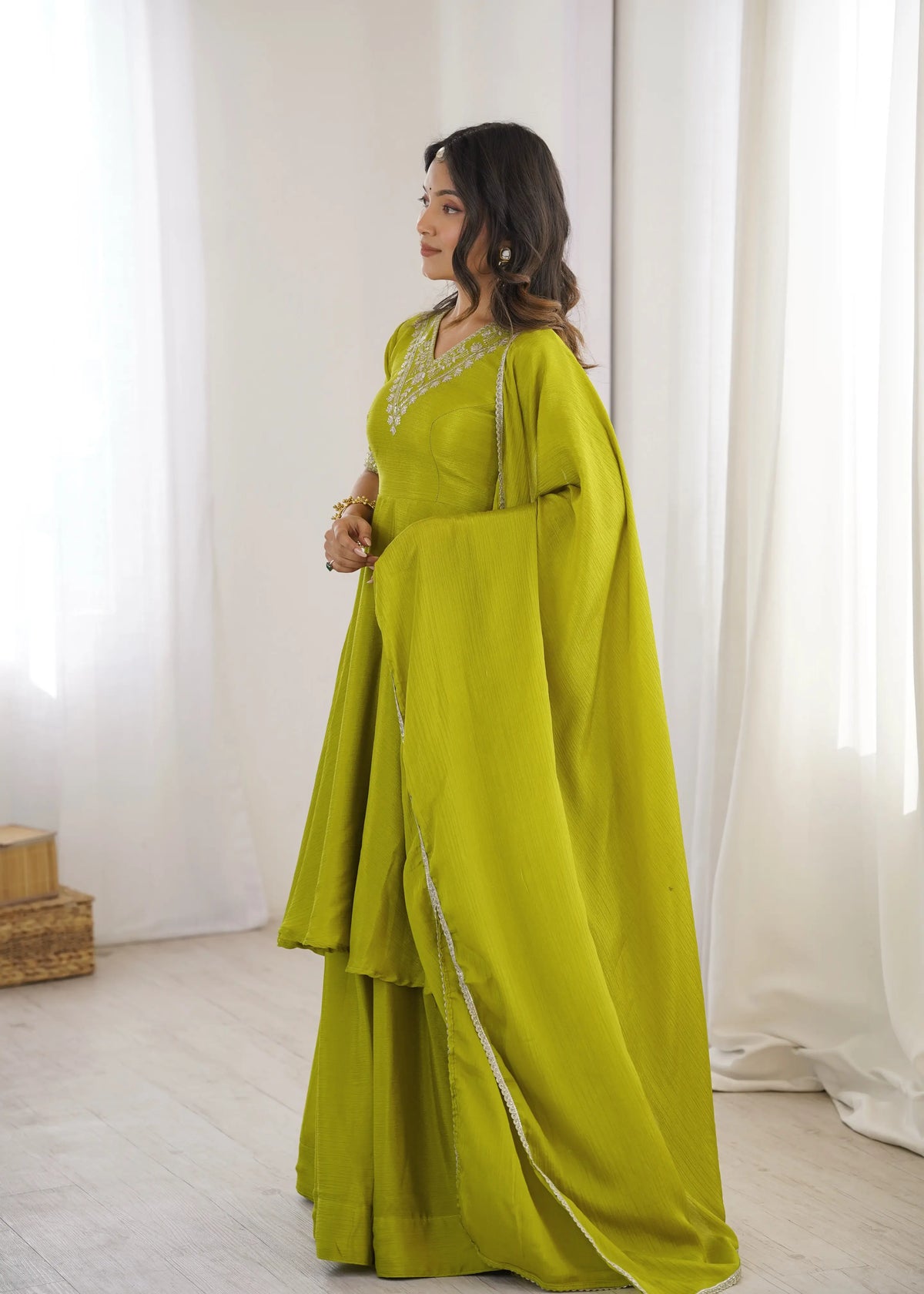 Women's Heavy Chinon Silk Embroidered Palazzo Suit with Dupatta