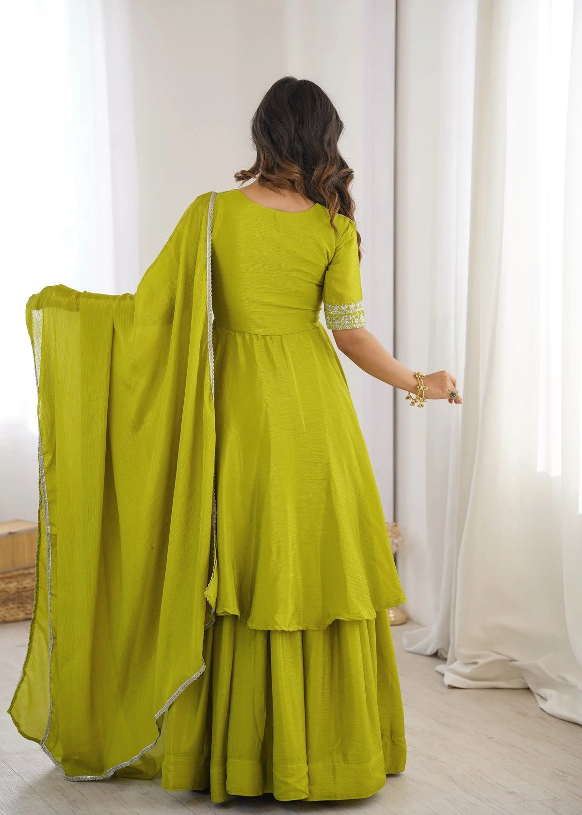 Women's Heavy Chinon Silk Embroidered Palazzo Suit with Dupatta