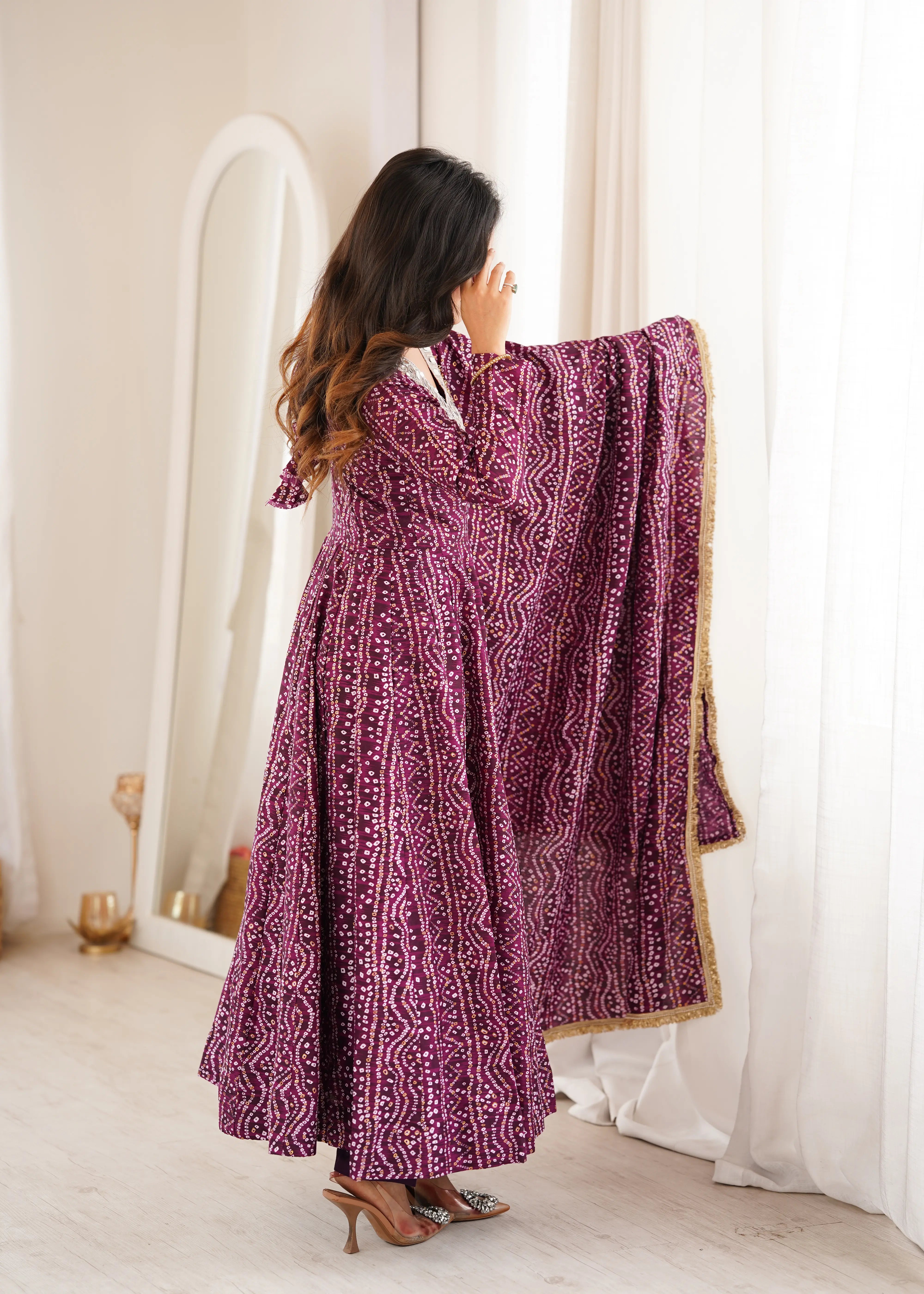 Elegant Mirror Work Gown with Pant and Dupatta