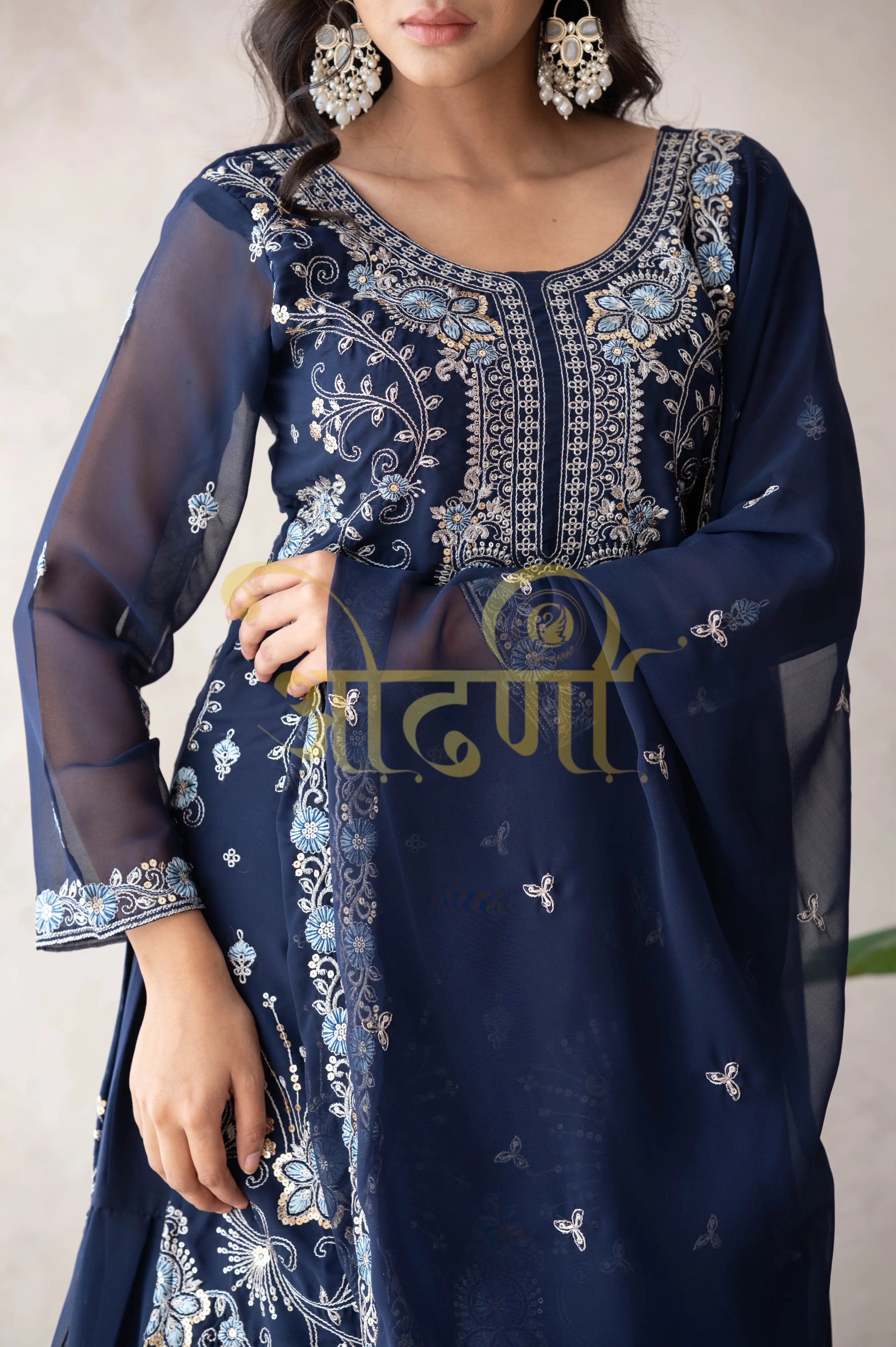 PLAZO 3-PEICE SUIT WITH SEQUENCE WORK AND DUPATTA