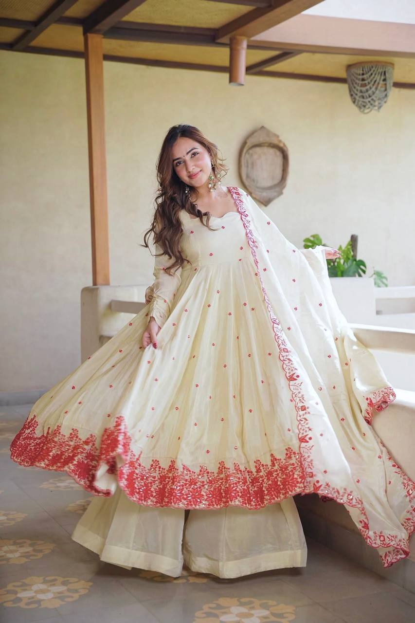 Ready-to-Wear Diamond Silk Anarkali Palazzo Suit Set for Women