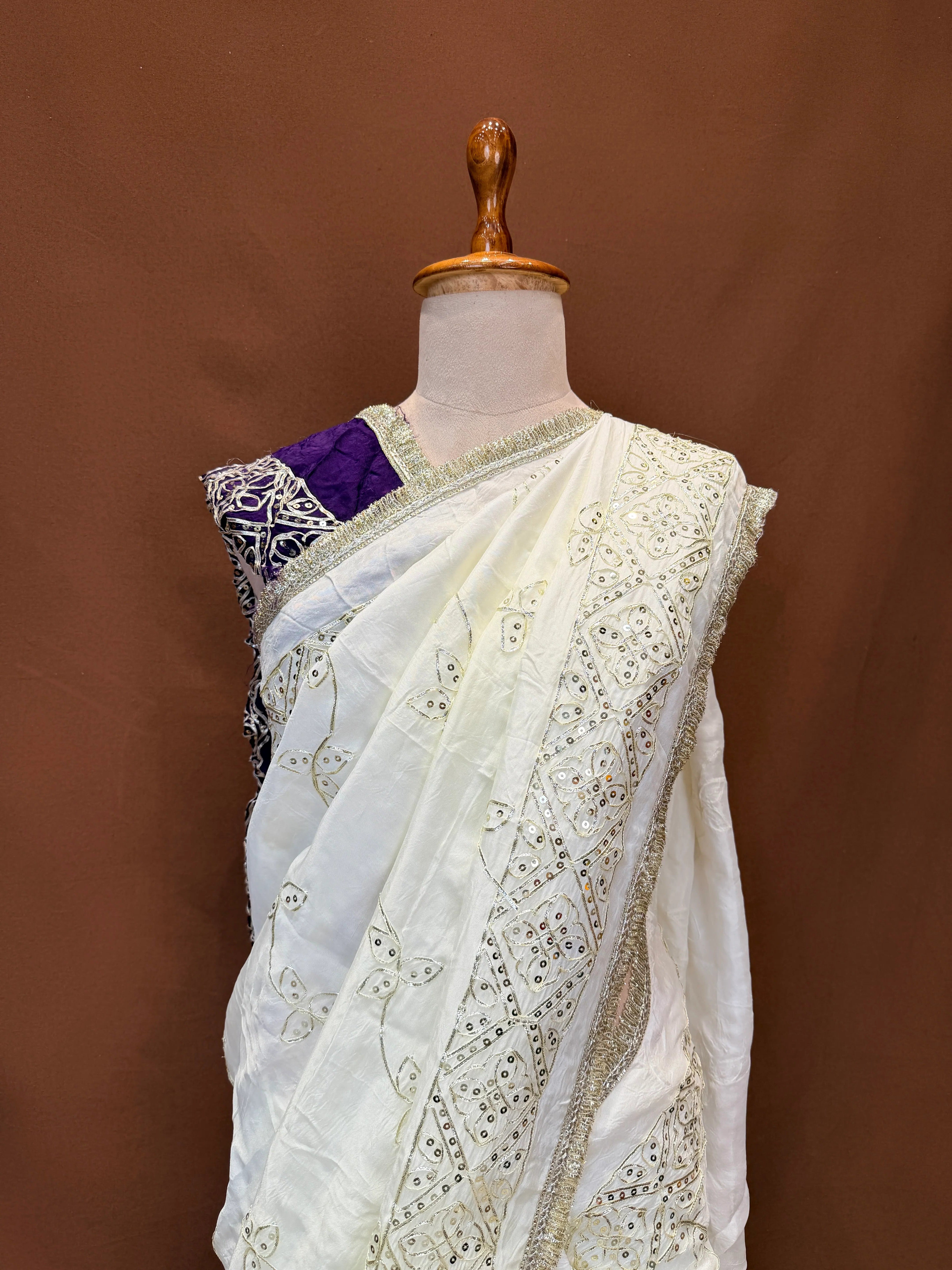 HO Silk Fabric Saree With Kacha Gota Patti And sequence Work (With Contrast Blouse)