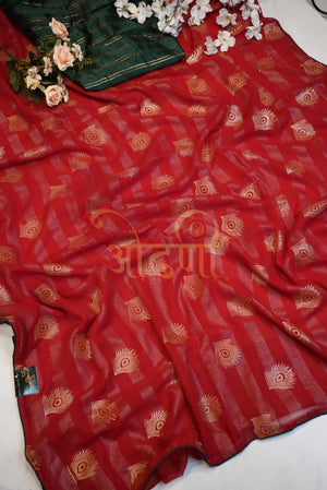 GEORGETTE FABRIC SAREE WITH BEAUTIFUL MORPANKH DESIGN & FOIL WORK  ##SR0137