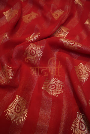 GEORGETTE FABRIC SAREE WITH BEAUTIFUL MORPANKH DESIGN & FOIL WORK  ##SR0137