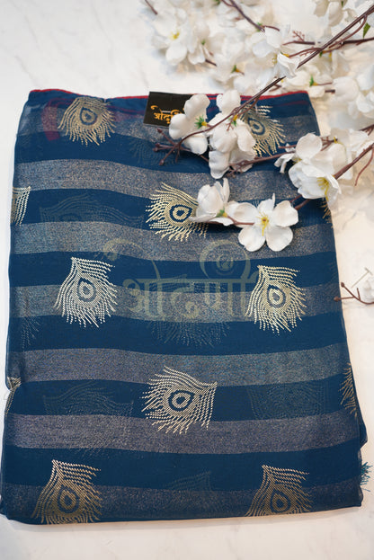 GEORGETTE FABRIC SAREE WITH BEAUTIFUL MORPANKH DESIGN & FOIL WORK  ##SR0137