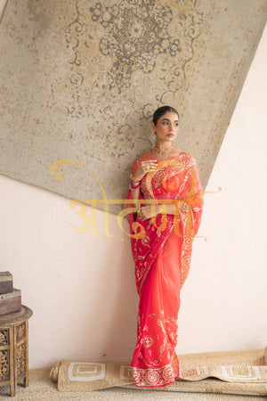 AARI TARI VINTAGE WORK ROYAL RAJPUTI SAREE ON PURE CHIFFON FABRIC (WITH BLOUSE) ##SR0276