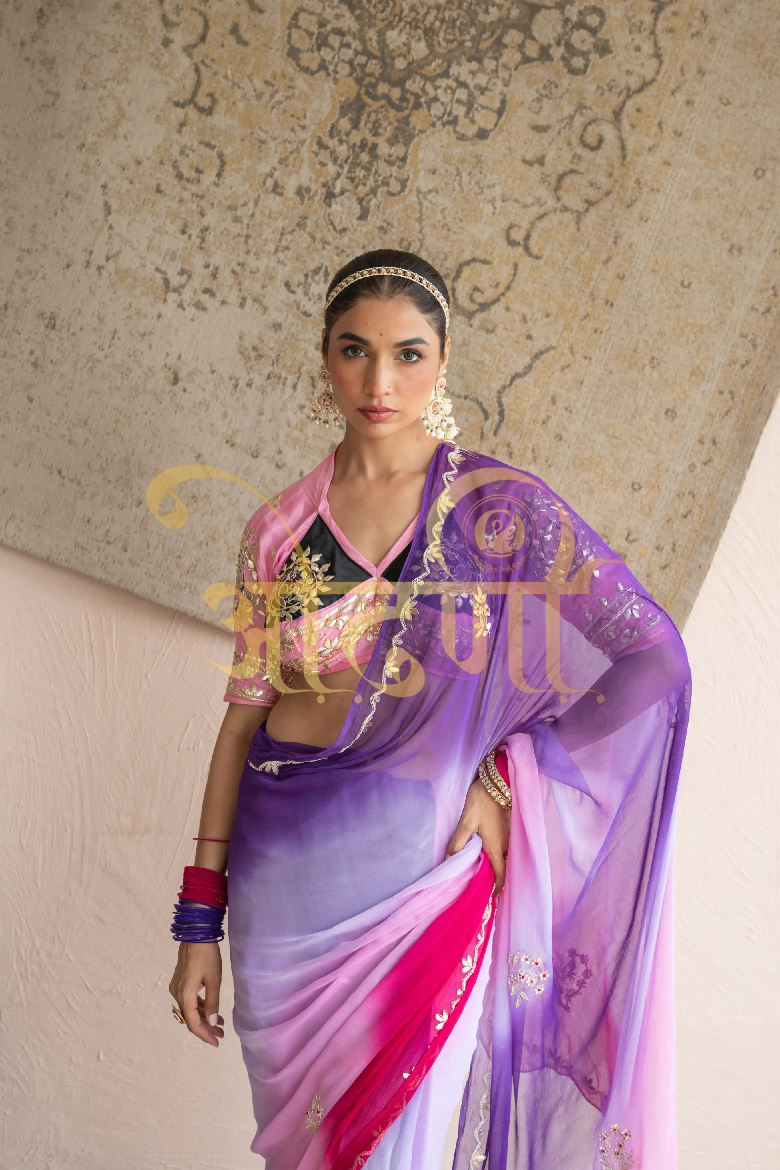 Pure Chiffon Saree with Gota Patti Work & Angi Blouse (PRE-BOOKING ITEM)