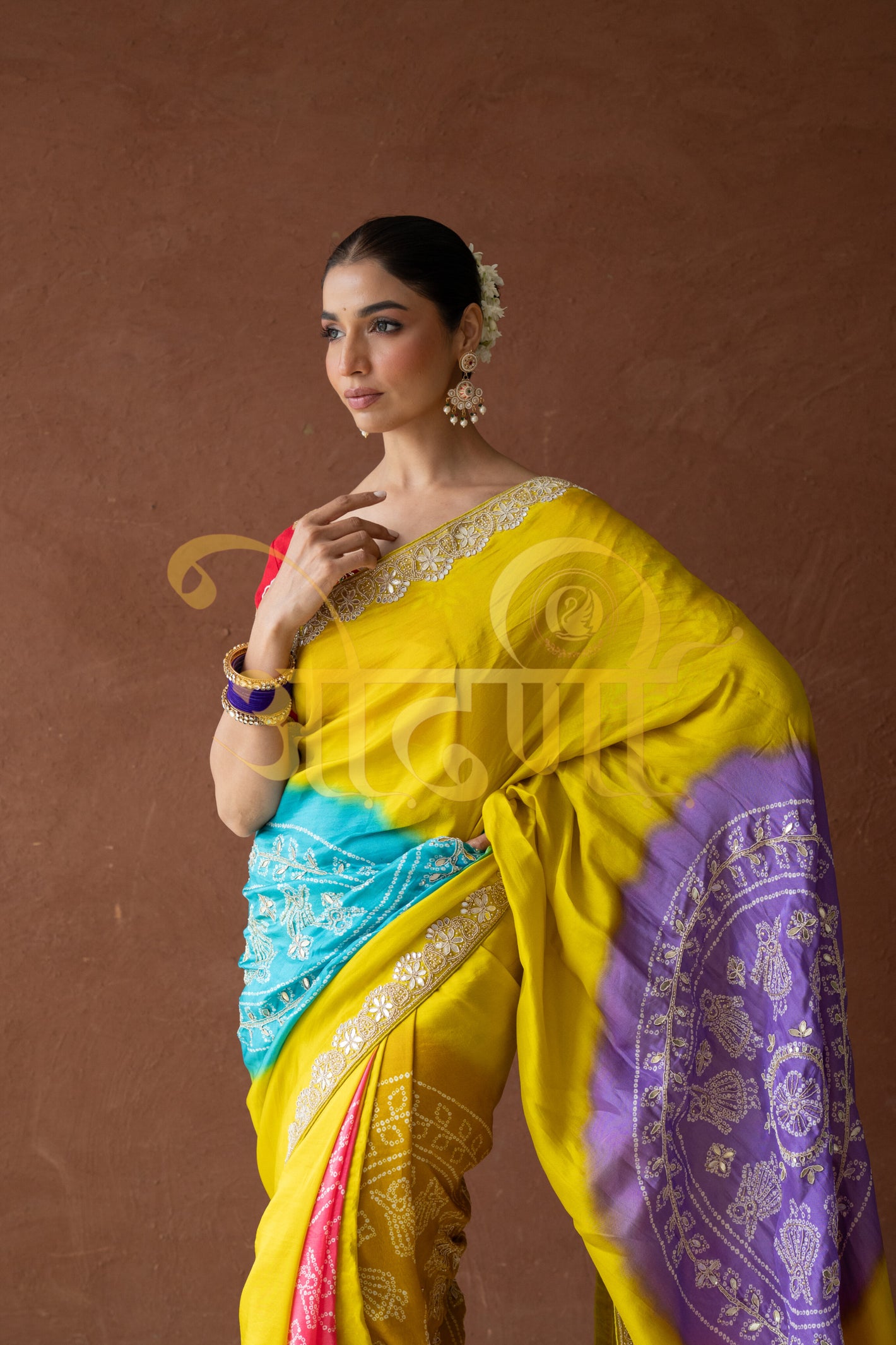 DESIGNER BANDHANI SAREEE WITH HANDWORK (WITH BLOUSE) ##SR0278