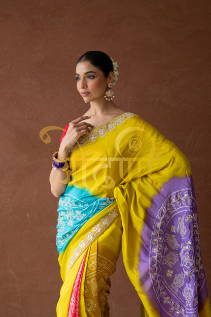 DESIGNER BANDHANI SAREEE WITH HANDWORK (WITH BLOUSE) ##SR0278