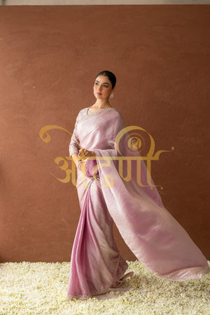 STITCH BLOUSE SAREE WITH SEQUENCE AND ZARKAN WORK ON CRUSH TISSUE SILK FABRIC ##SR0287