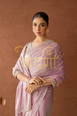 STITCH BLOUSE SAREE WITH SEQUENCE AND ZARKAN WORK ON CRUSH TISSUE SILK FABRIC ##SR0287