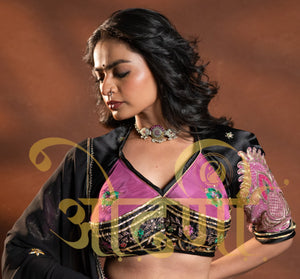 RAJSTHANI AANGI BLOUSE GOTA PATTI AND AARI TAARI WORK (MOFF WITH BLACK) ##HB043