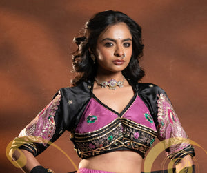 RAJSTHANI AANGI BLOUSE GOTA PATTI AND AARI TAARI WORK (MOFF WITH BLACK) ##HB043