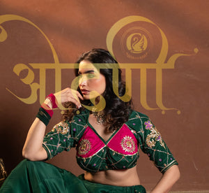 RAJASTHANI AANGI BLOUSE WITH AARI TAARI WORK AND KACHII GOTA PATTI BUTA ##HB044