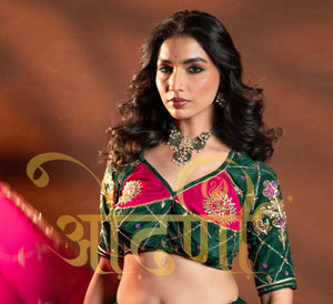 RAJASTHANI AANGI BLOUSE WITH AARI TAARI WORK AND KACHII GOTA PATTI BUTA ##HB044