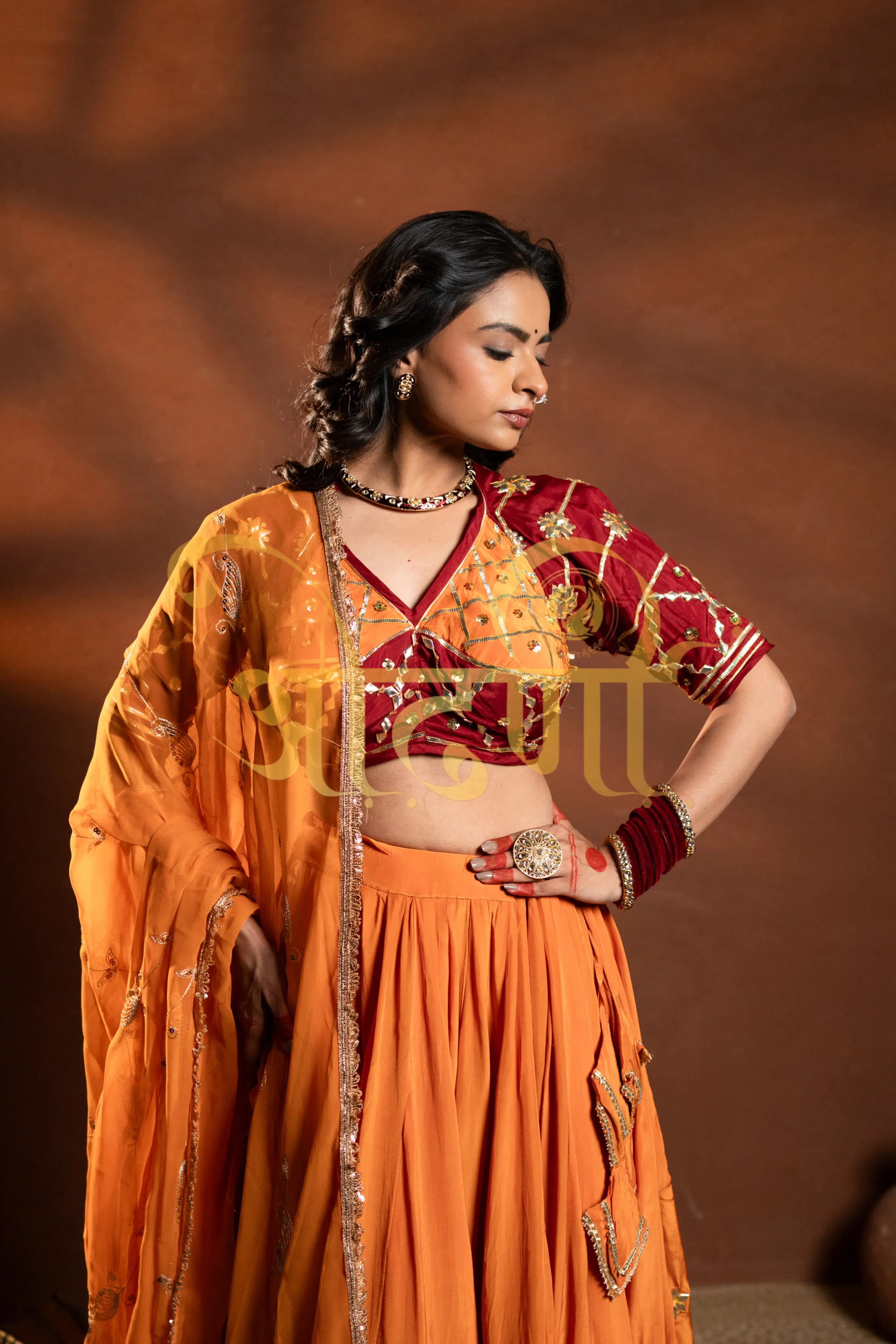 Full Flair Bandhani Lehenga with Gota Patti, Angi Blouse & Vintage Jaal Dupatta (PRE-BOOKING ITEM)