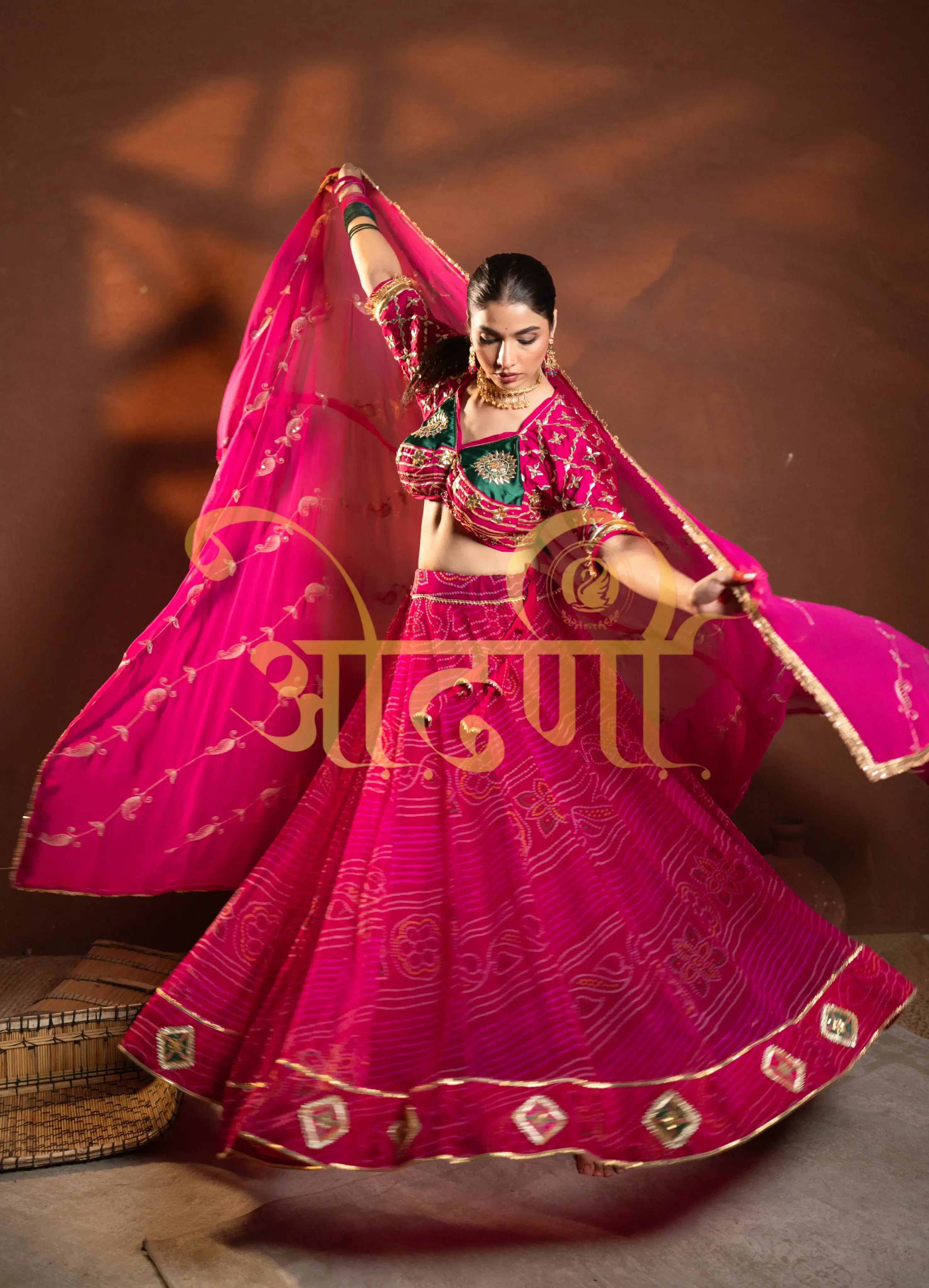 Bandhani Gota Patti Lehenga with Angi Blouse & Vintage Dupatta (PRE-BOOKING ITEM)