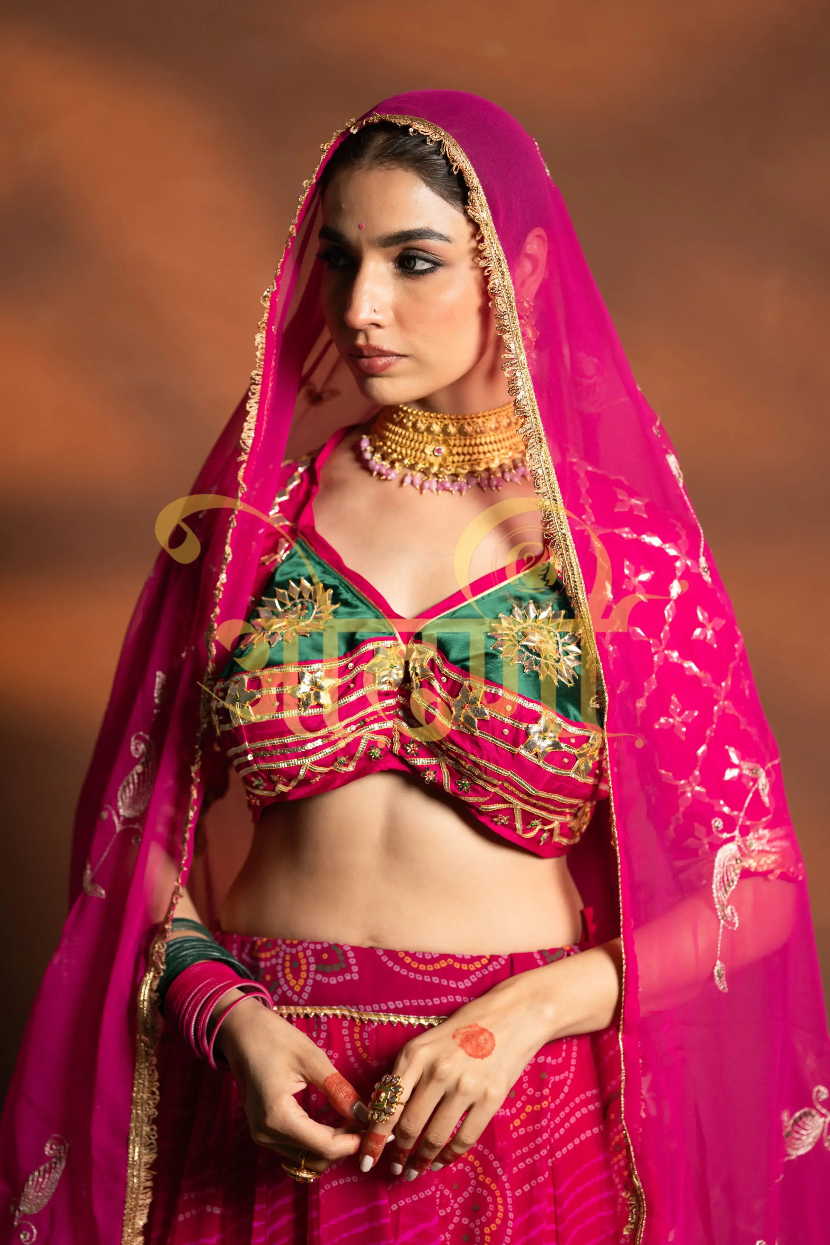 Bandhani Gota Patti Lehenga with Angi Blouse & Vintage Dupatta (PRE-BOOKING ITEM)