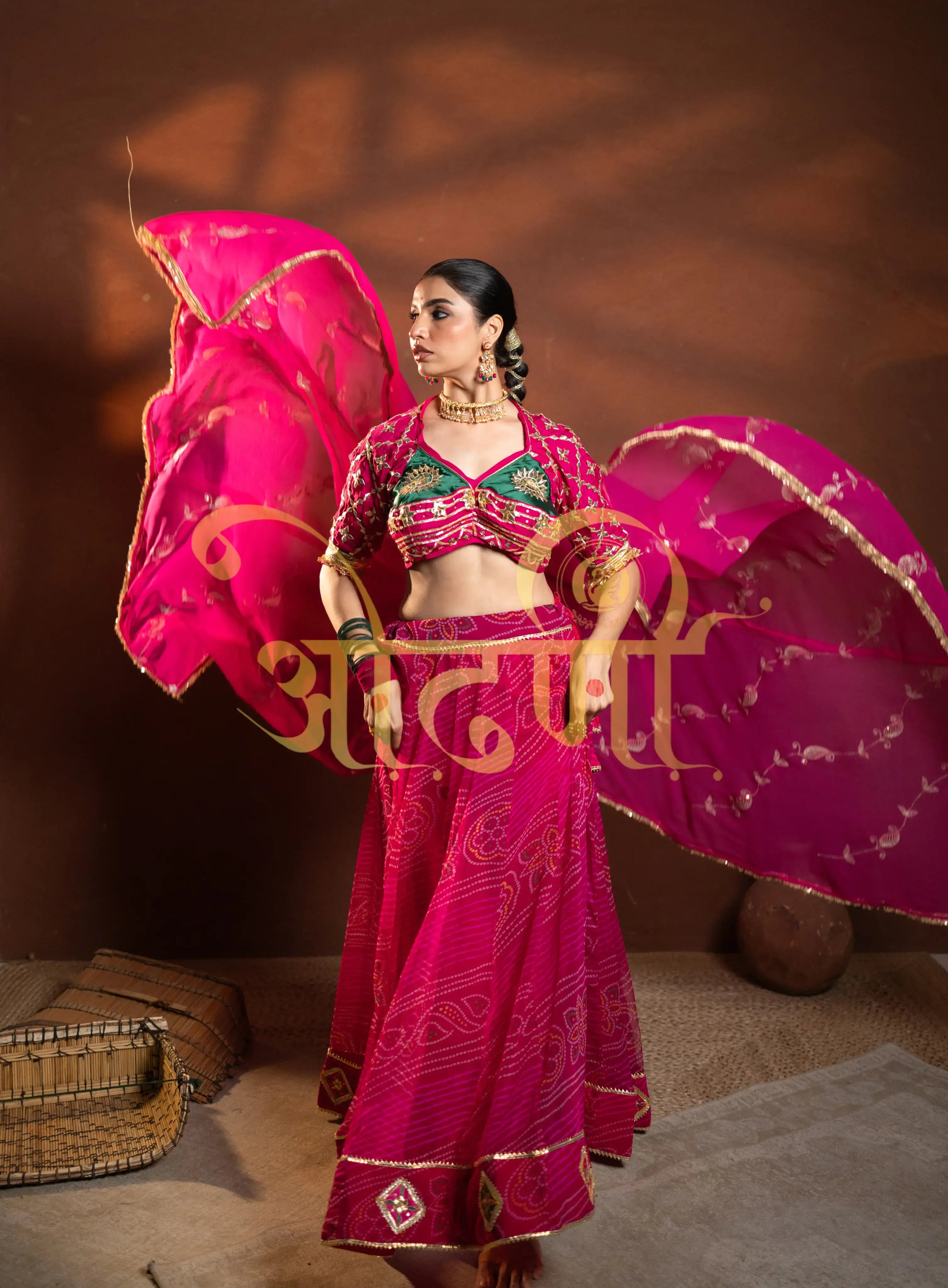 Bandhani Gota Patti Lehenga with Angi Blouse & Vintage Dupatta (PRE-BOOKING ITEM)