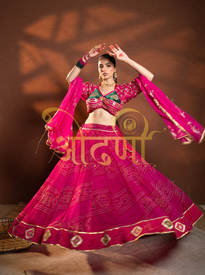FULL FLAIR BANDHANI DESIGN GOTA PATTI LEHENGA WITH RAJASTANI ANGI BLOUSE AND VINTAGE JALL DUPATTA  ##LC022