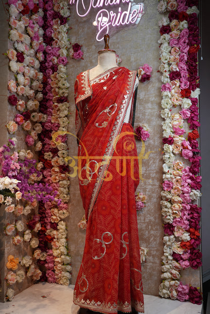 Rajasthani chunri synthetic gota patti hand work saree with contrast blouse ##SR0150