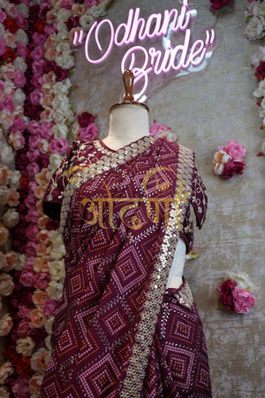 🌺 Fancy Bandhani Saree with Stitched Blouse – Moss Georgette Fabric🌺  ##SR015