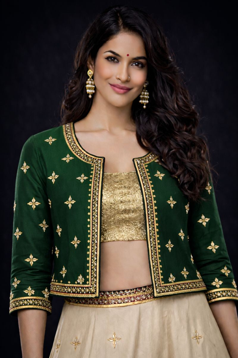 Kachii Gota Patti Handwork Jacket (stitched) RANI PINK ##HJ001