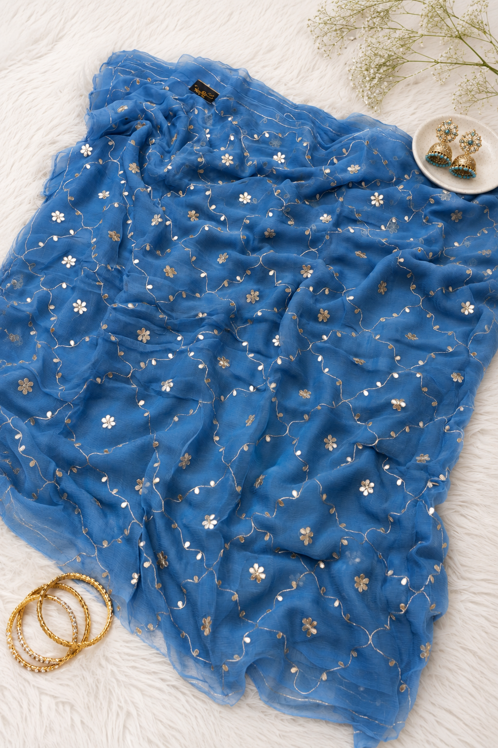 Pure Chiffon Gotta Patti Handwork Saree (With Blouse)