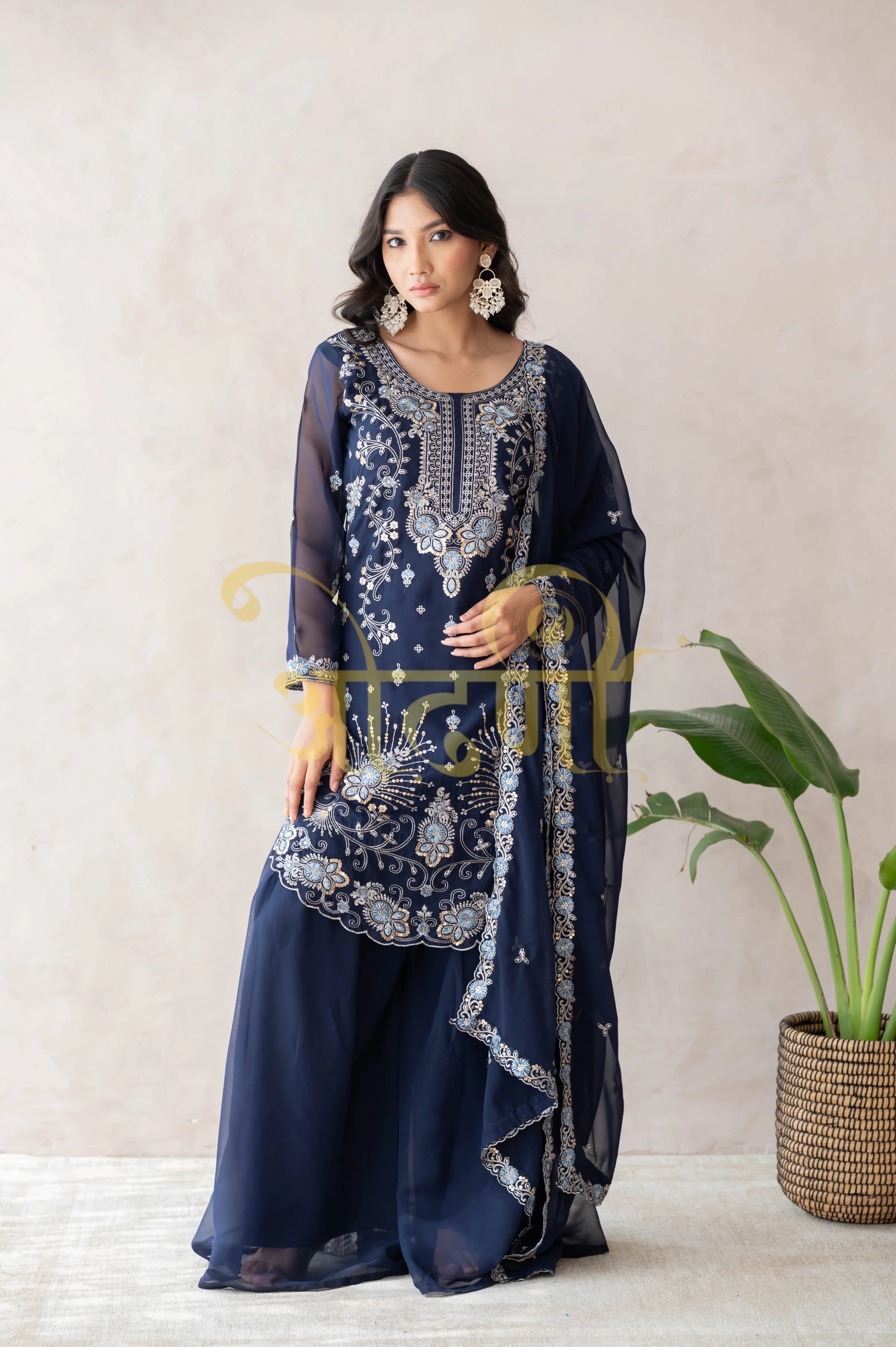 PLAZO 3-PEICE SUIT WITH SEQUENCE WORK AND DUPATTA