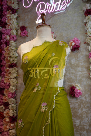 Shimmer Chiffon Sequence with Hand Work Buta and Border ##SR014