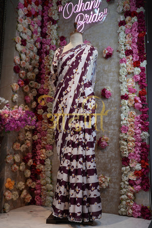 SUMMER SPECIAL ROYAL CHINON FABRIC SAREE WITH FLOWER PRINT ##SR012