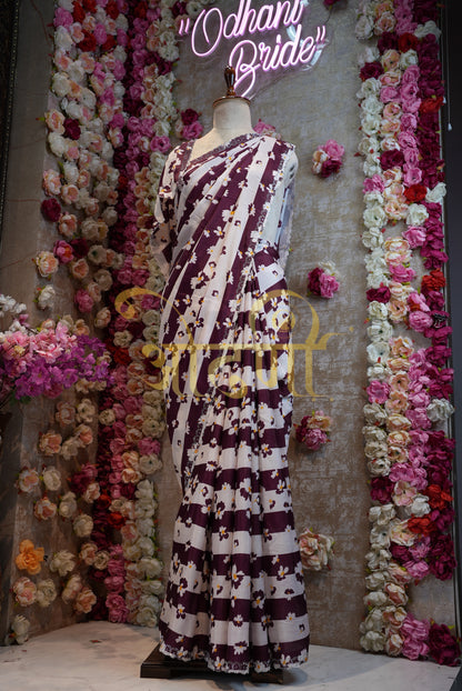 SUMMER SPECIAL ROYAL CHINON FABRIC SAREE WITH FLOWER PRINT ##SR012