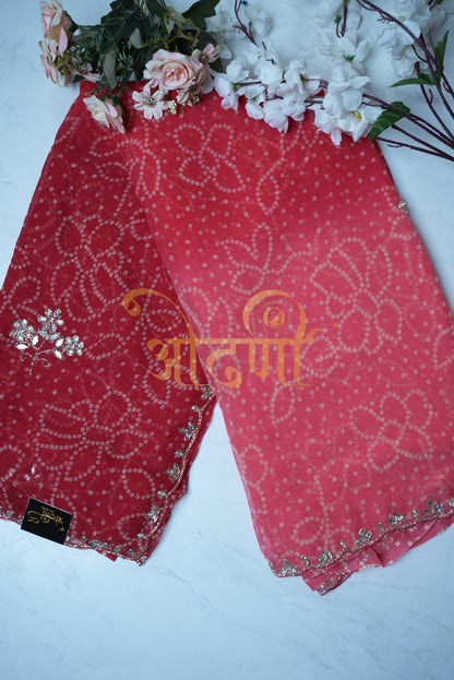 A Rajasthani Bandhani Saree Made of Georgette Fabric with Cutdana handwork##SR051