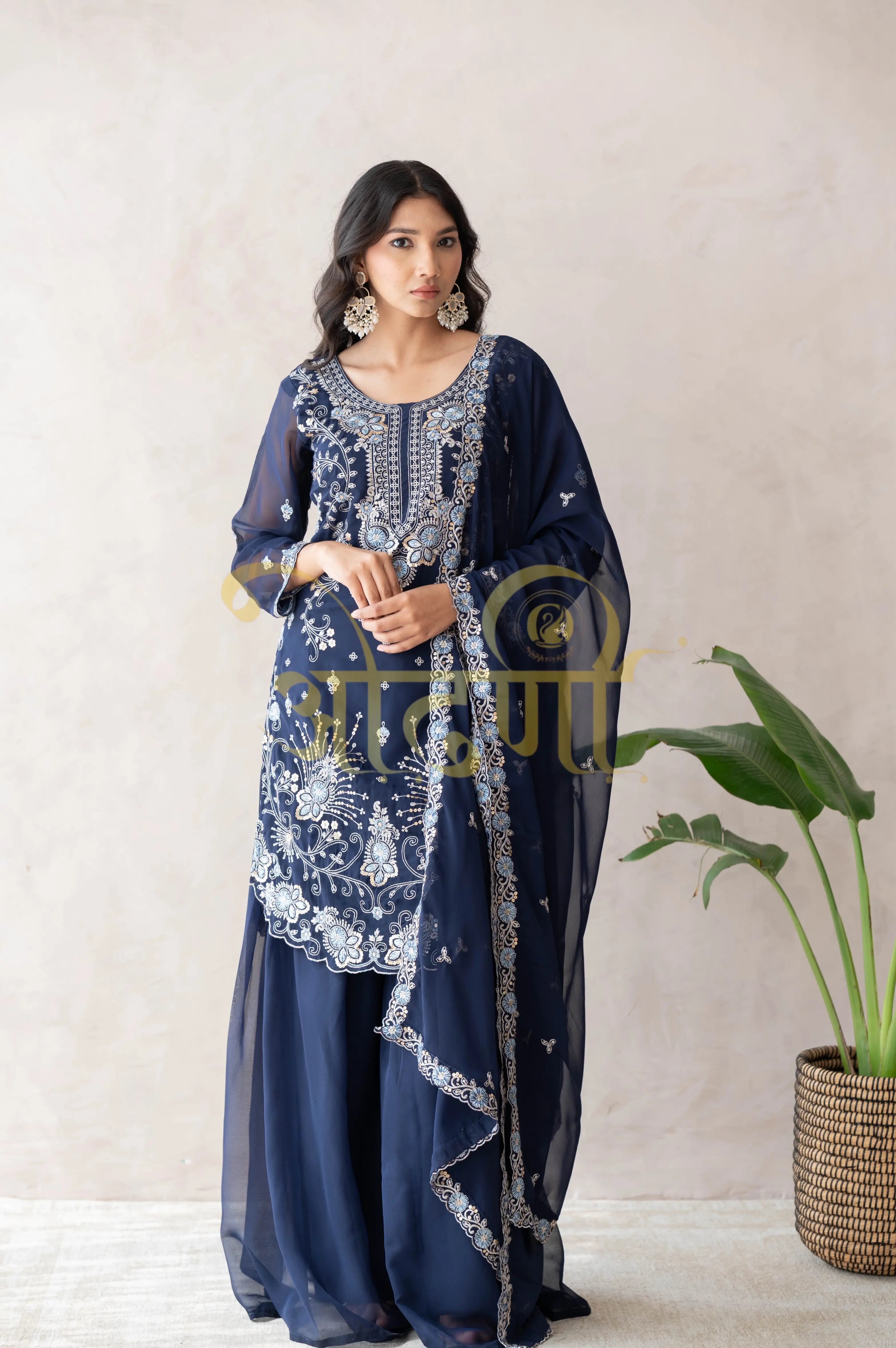PLAZO 3-PEICE SUIT WITH SEQUENCE WORK AND DUPATTA