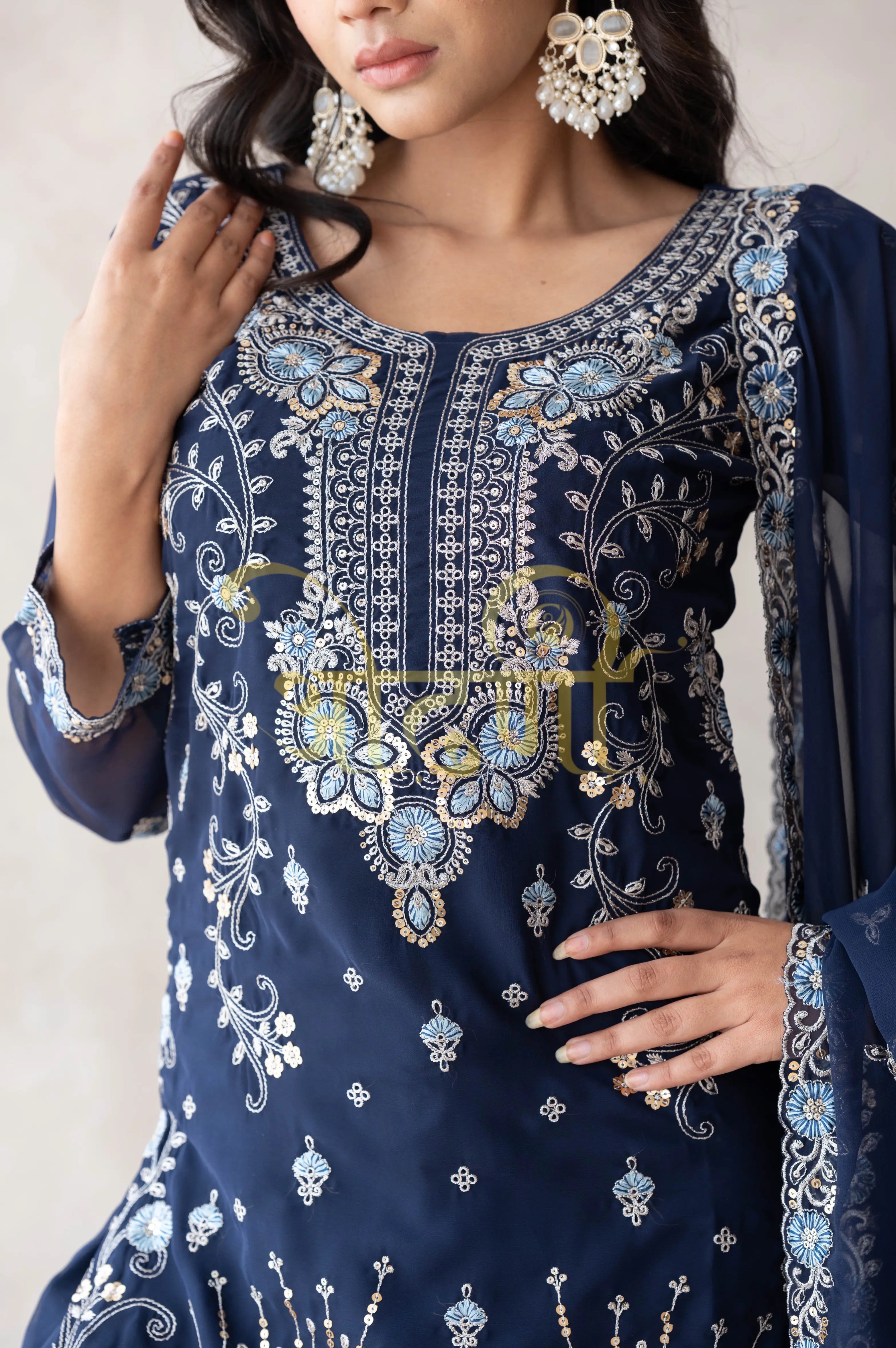 PLAZO 3-PEICE SUIT WITH SEQUENCE WORK AND DUPATTA