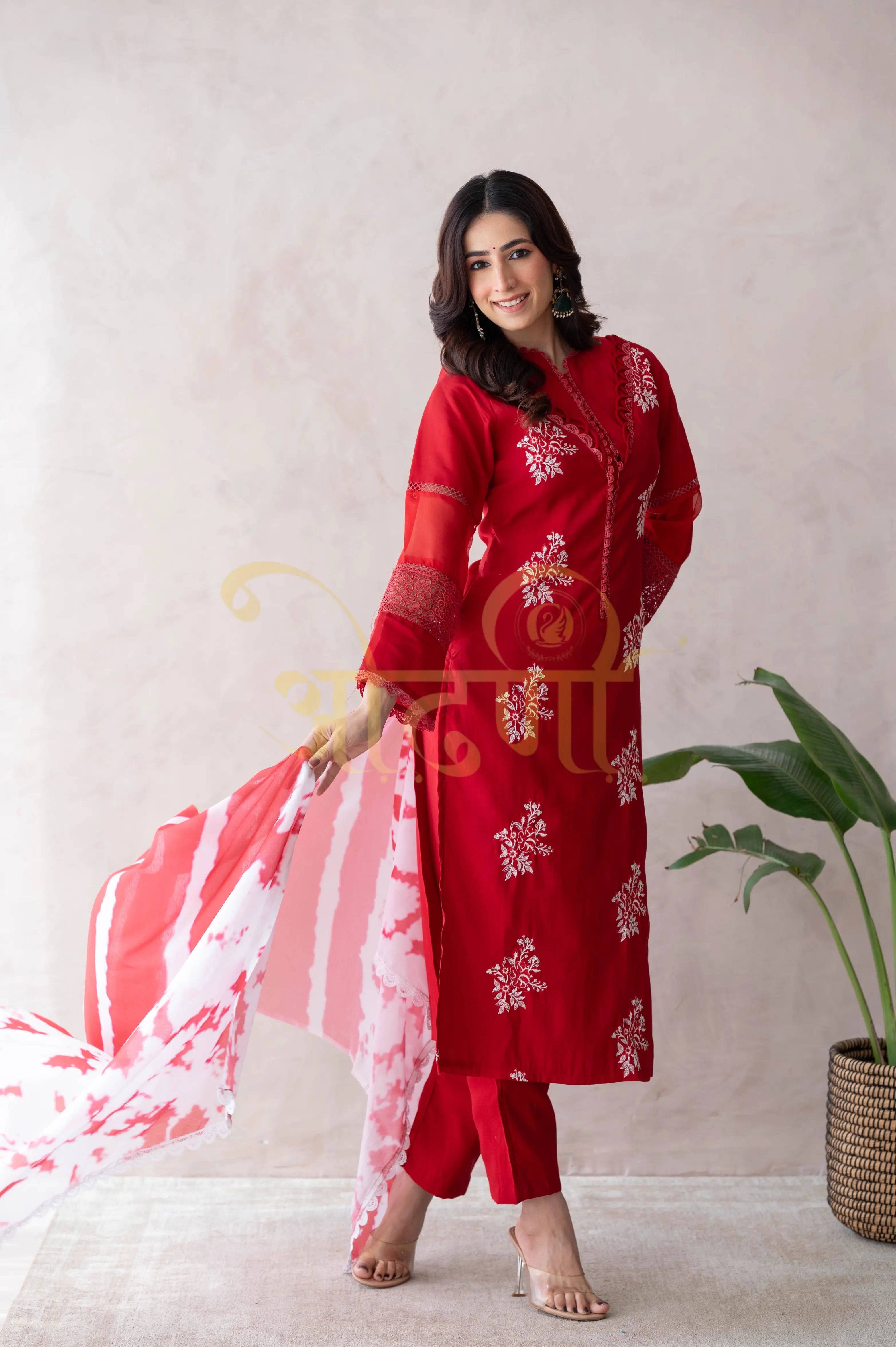 STRAIGHT FIT 3-PIECE SUIT WITH PRINTED DUPATTA