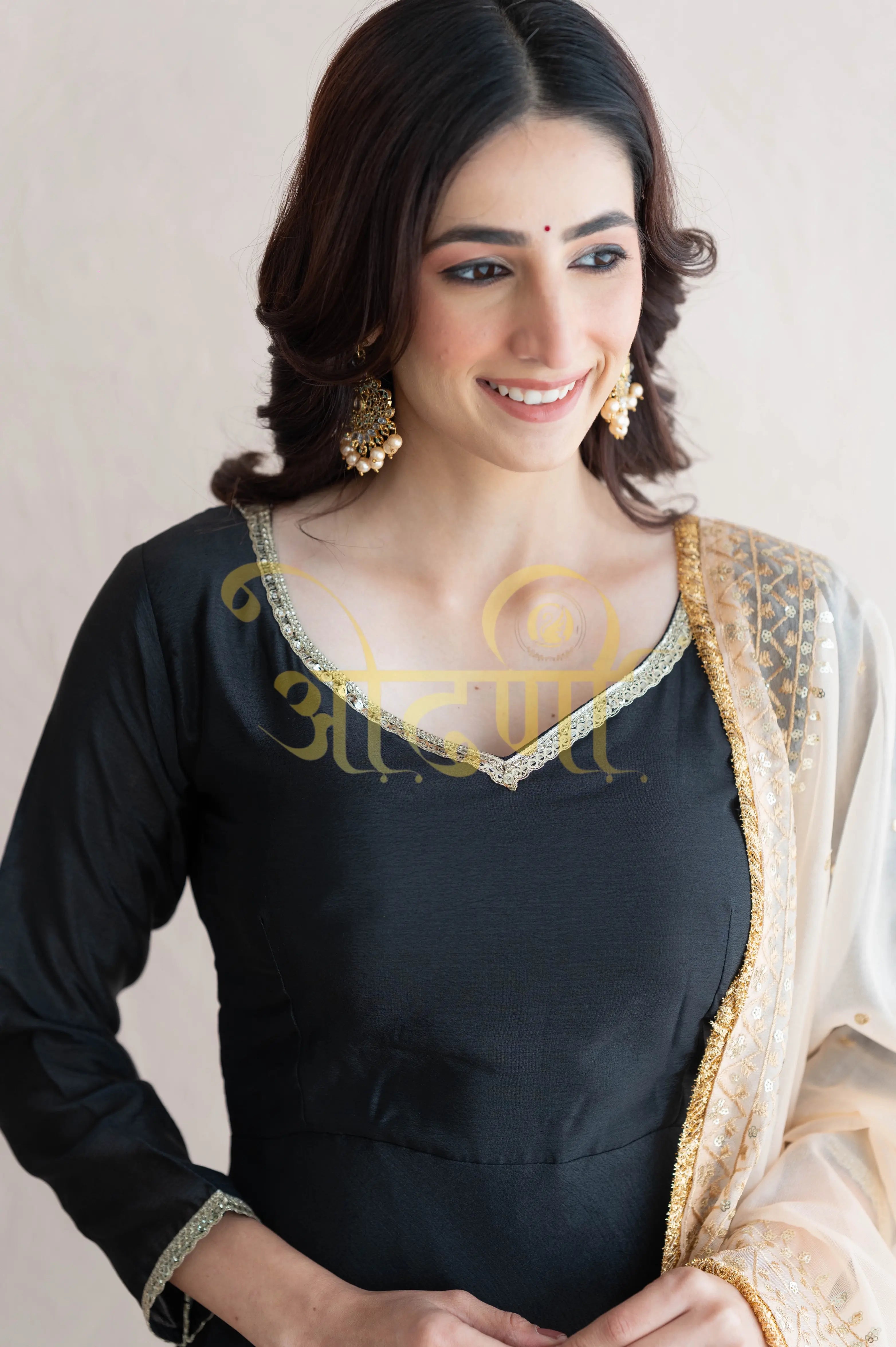 GIRLISH PATTERN ANARKALI 3-PIECE SUIT CONTRAST DUPATTA