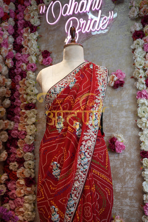 Rajasthani chunri Georgette saree with contrast blouse ##SR0152