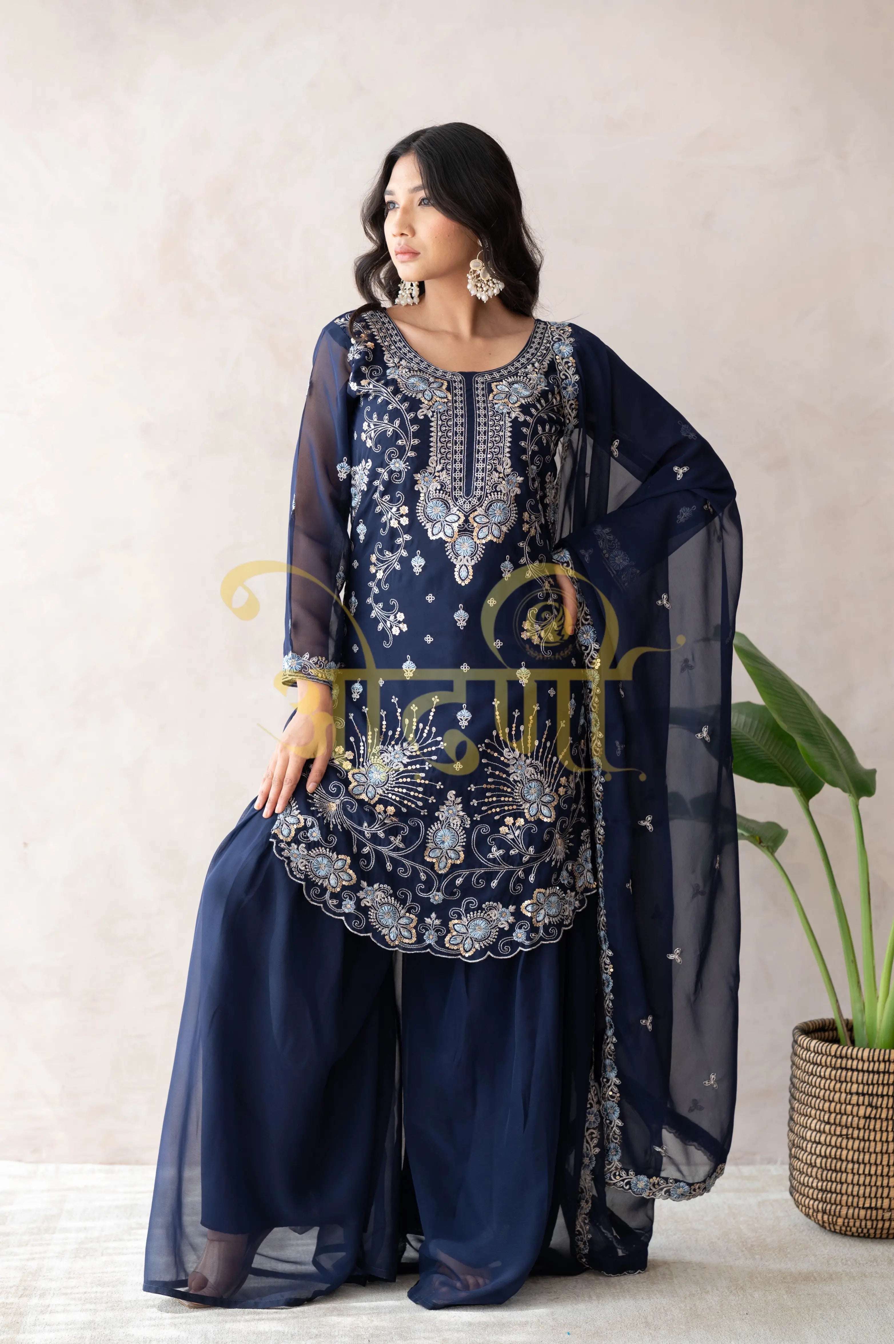 PLAZO 3-PEICE SUIT WITH SEQUENCE WORK AND DUPATTA
