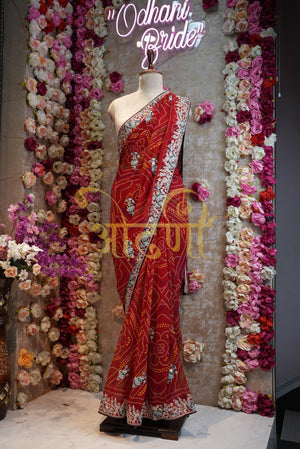 Rajasthani chunri Georgette saree with contrast blouse ##SR0152