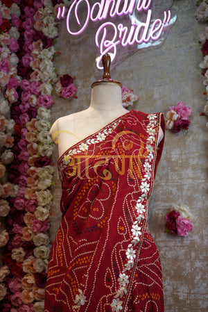 Rajasthani chunri viscose georgette saree with gota patti cut dana work ##SR0157