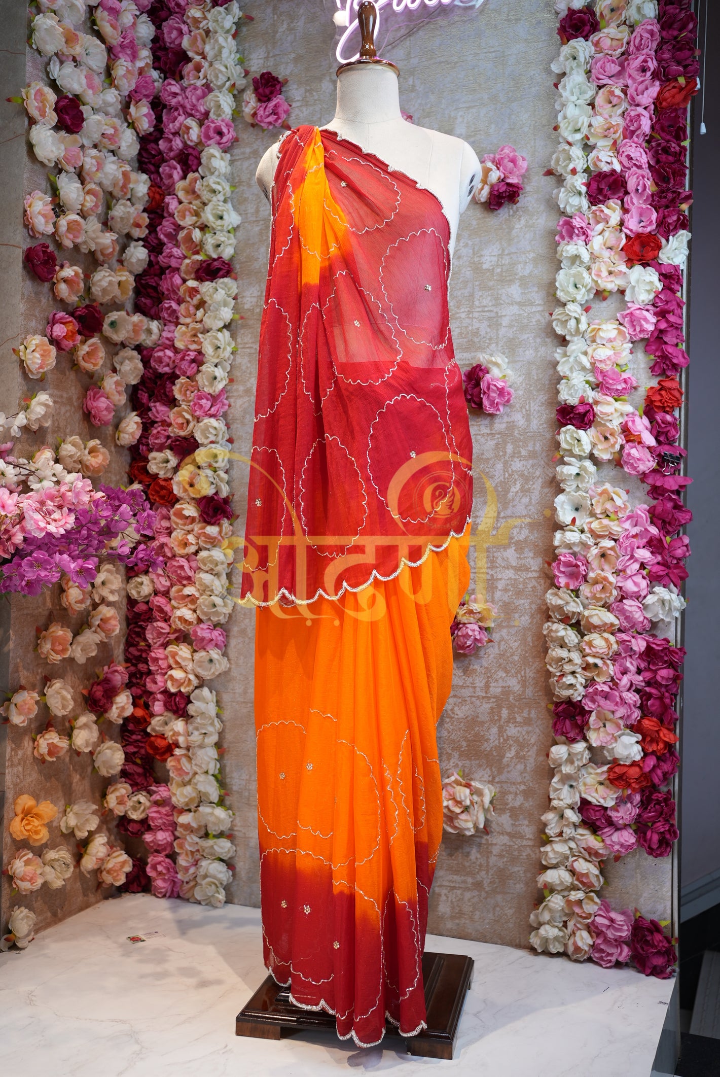 CHIFFON FABRIC FANCY PILA SAREE WITH CUTDANA WORK  ##SR023
