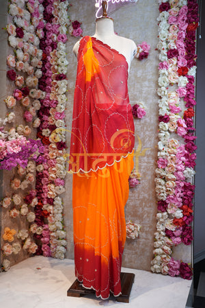 CHIFFON FABRIC FANCY PILA SAREE WITH CUTDANA WORK  ##SR023