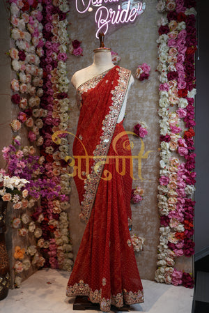 Rajasthani chunri viscose fabric  embroidery saree with contrast blouse ##SR0155
