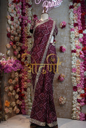 🌺 Fancy Bandhani Saree with Stitched Blouse – Moss Georgette Fabric🌺  ##SR015